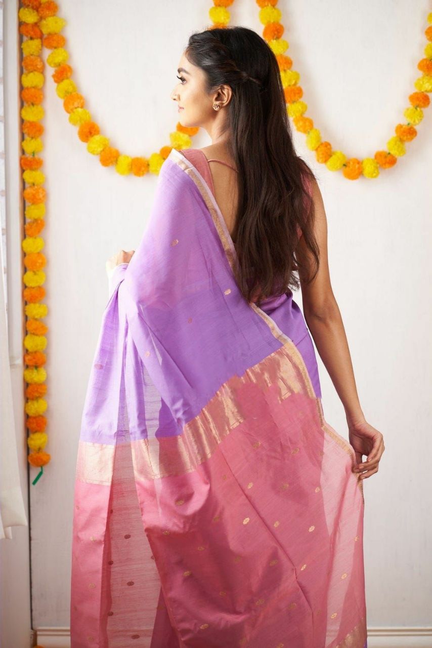 Elegant Soft Linen Slub Saree with Rich Jacquard Weave & Contrast Border Blouse