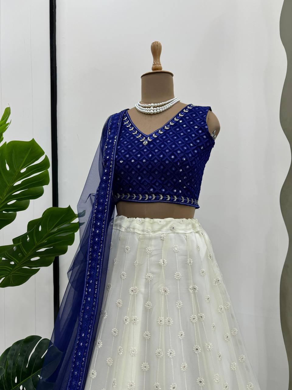 Designer Blue Color Georgette Sequence Work Wedding Wear Lehenga Choli