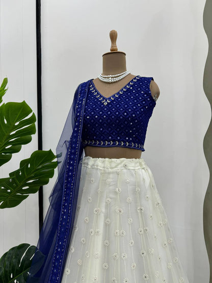 Designer Blue Color Georgette Sequence Work Wedding Wear Lehenga Choli