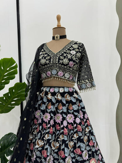 Best Quality Black Color Georgette Sequence Work Lehenga Choli