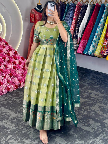 Wedding Wear Kotta Silk Jacquard Weaving Work Gown Dupatta