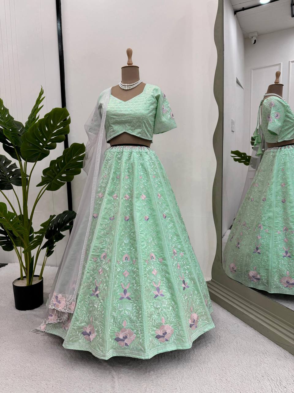 Sea Green Color Mono Banglori Sequence Work Lehenga Choli