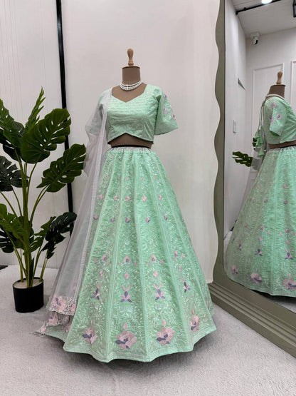 Sea Green Color Mono Banglori Sequence Work Lehenga Choli