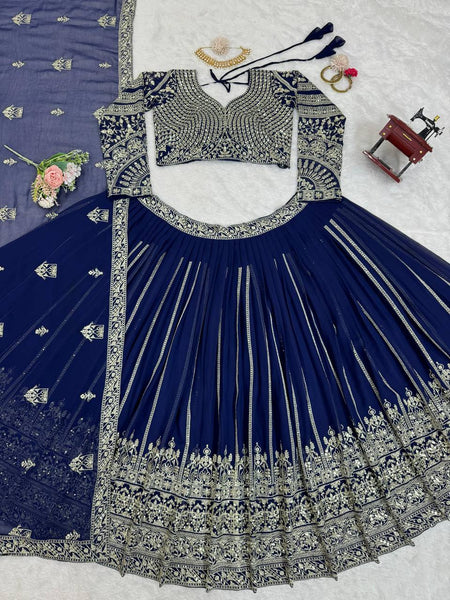 Navy Blue Embroidery Lehenga Choli For Women