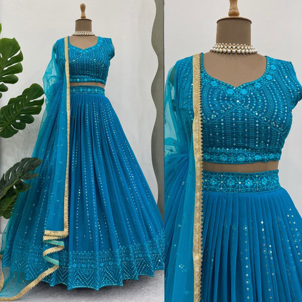 Blue Color Georgette Sequence Lehenga Choli