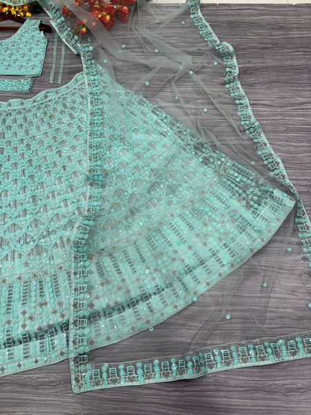Sea Green Net Sequence Lehenga Choli