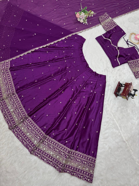 Wine Color Satin Silk Sequence Work Lehenga Choli