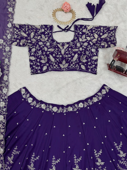 Latest Violet Color Georgette Sequence Lehenga Choli