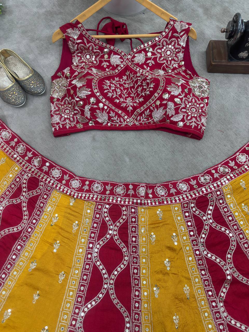 Latest Red Color Sequence Vichitra Silk Lehenga Choli