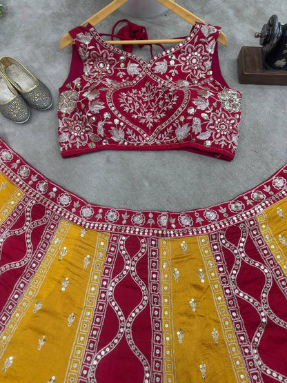 Latest Red Color Sequence Vichitra Silk Lehenga Choli