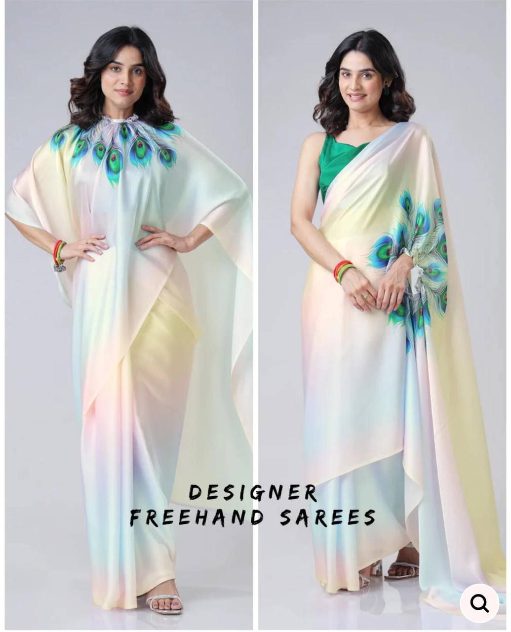 Ready to wear FreeHand Satin Silk Digital Printed Saree