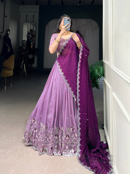 Latest Silver Glosy Sequence Work Lehenga Choli