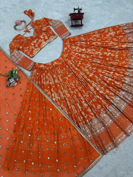 Latest Jacquard Sequence Work Lehenga Choli