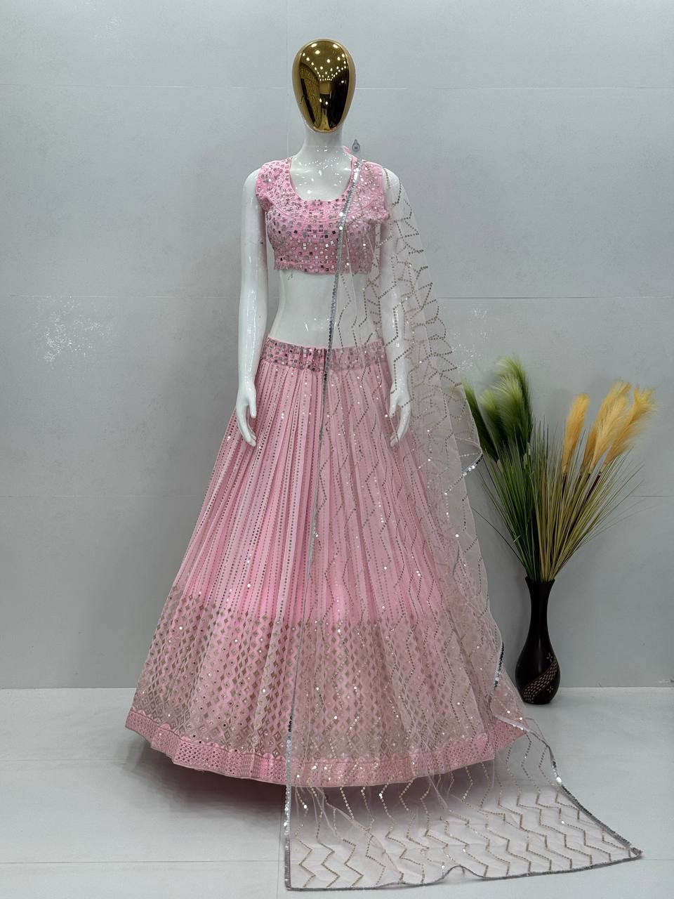 Latest Georgette Sequence Real Mirror Work Lehenga Choli
