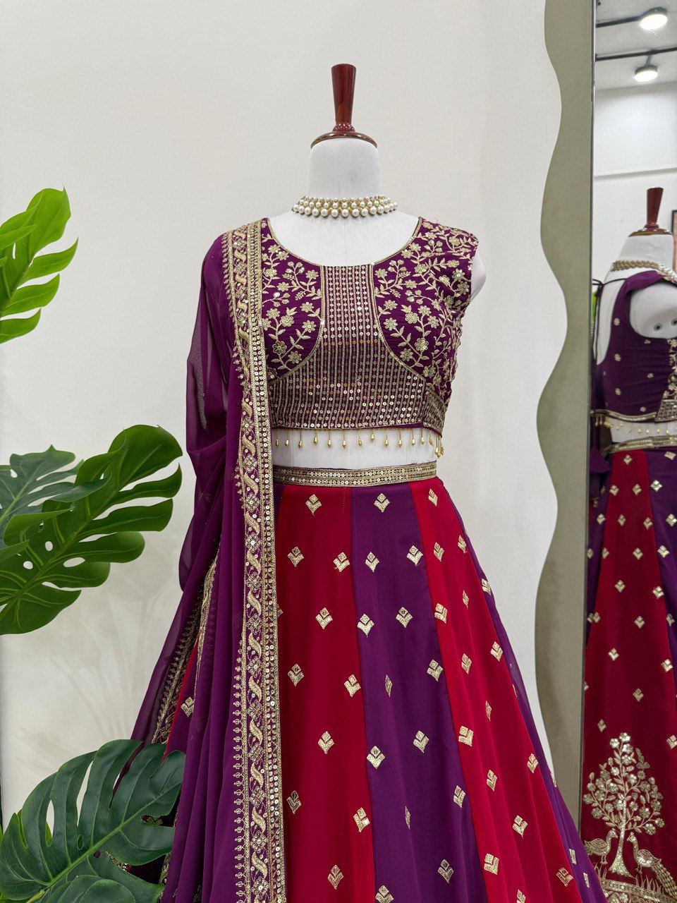 Wine Color Georgette Sequence Work Lehenga Choli