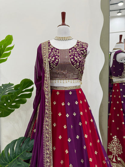Wine Color Georgette Sequence Work Lehenga Choli