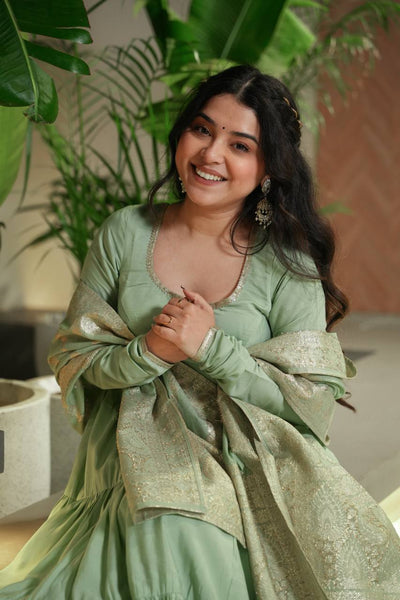 Trendy Roman Silk Chanderi Anarkali Suit