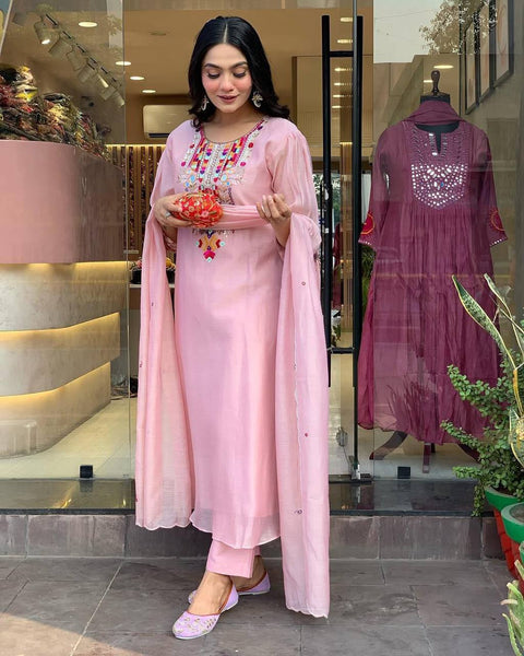 Chanderi Mirror Embroidered Salwar Suit