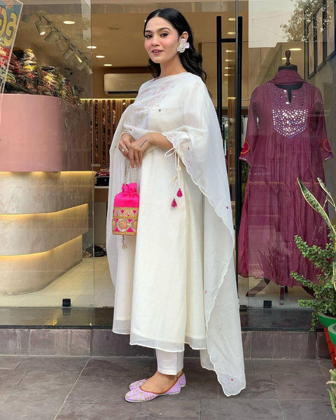 Chanderi Mirror Embroidered Salwar Suit