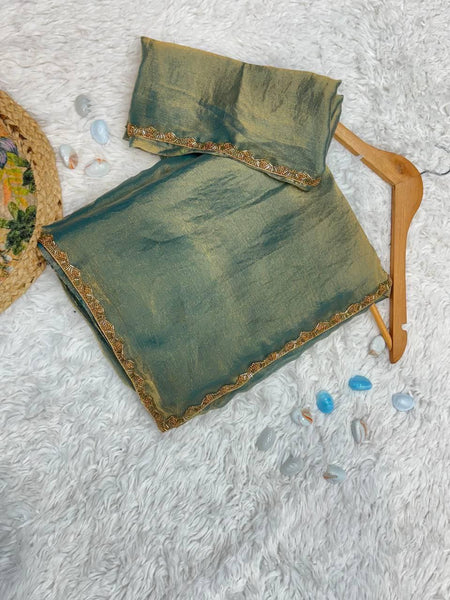 Latest Chiffon Shimmer Cut Dana Hand Work Saree Blouse