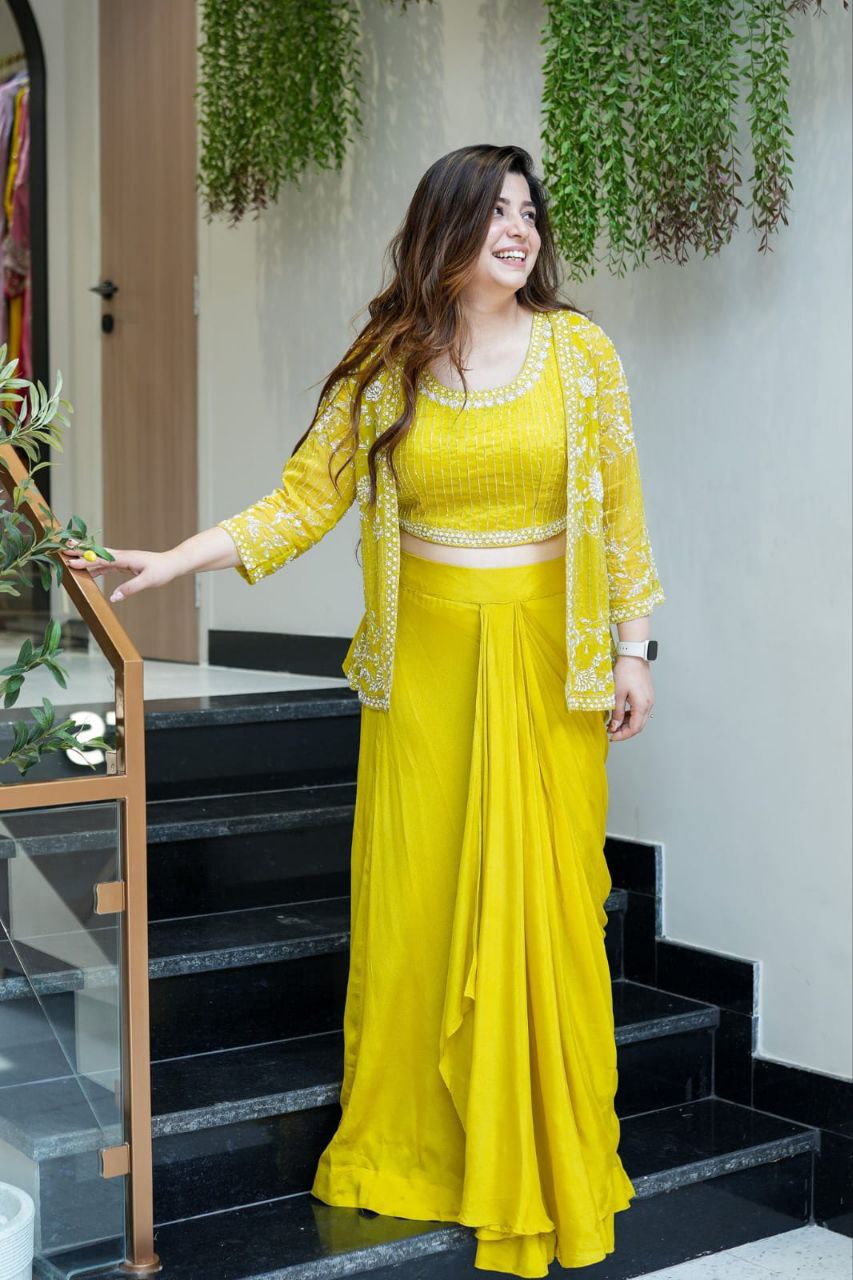 Ready to Wear Chinon SIlk Dhoti Blouse Jacket Set
