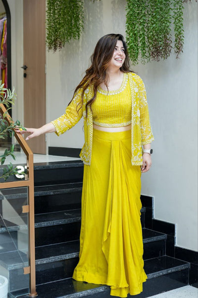 Ready to Wear Chinon SIlk Dhoti Blouse Jacket Set