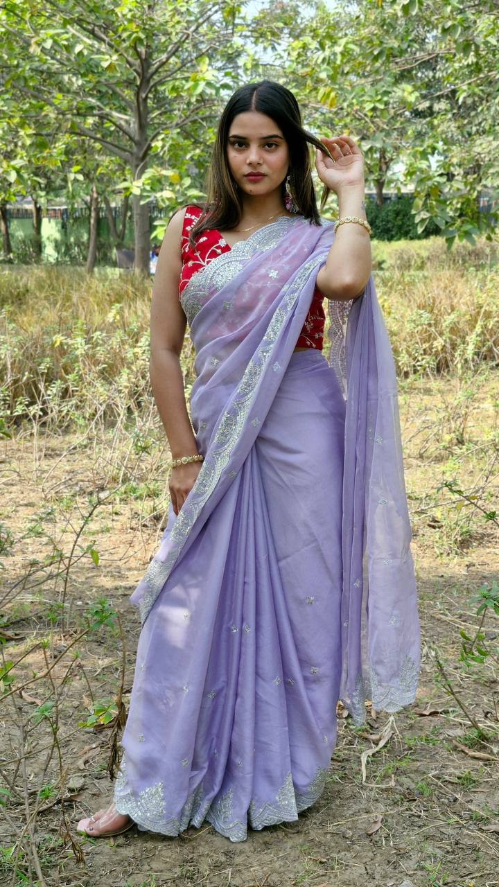 Organza Silk Sequence Work Saree Blouse