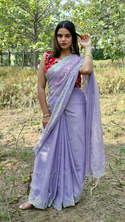 Organza Silk Sequence Work Saree Blouse