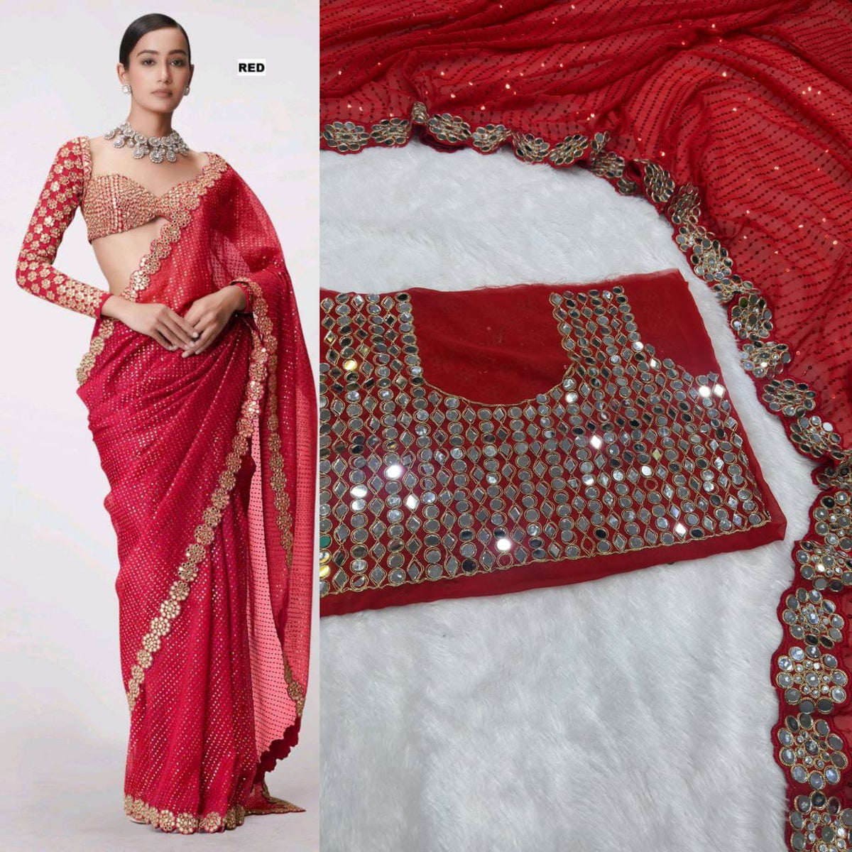 Party Wear Georgette Mirror Sequence Saree Blouse