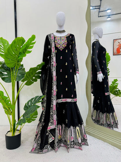 Georgette Sequence Work Sharara Suit