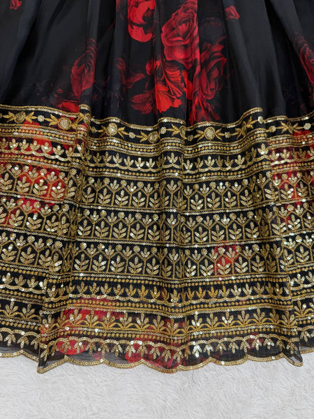Black Color Organza Printed Sequence Lehenga Choli
