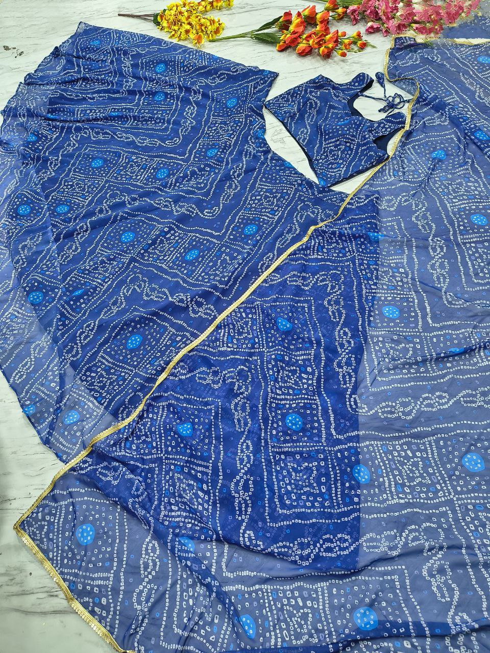 Designer Georgette Lehenga Choli with Printed Work & Lace Border Dupatta