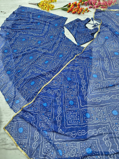 Designer Georgette Lehenga Choli with Printed Work & Lace Border Dupatta