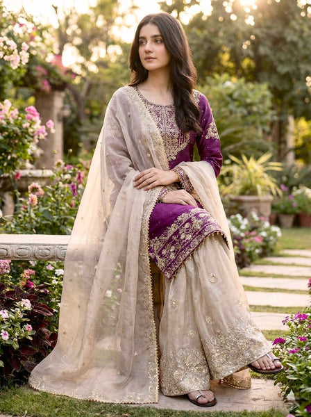Silk Embroidery Sharara Suit