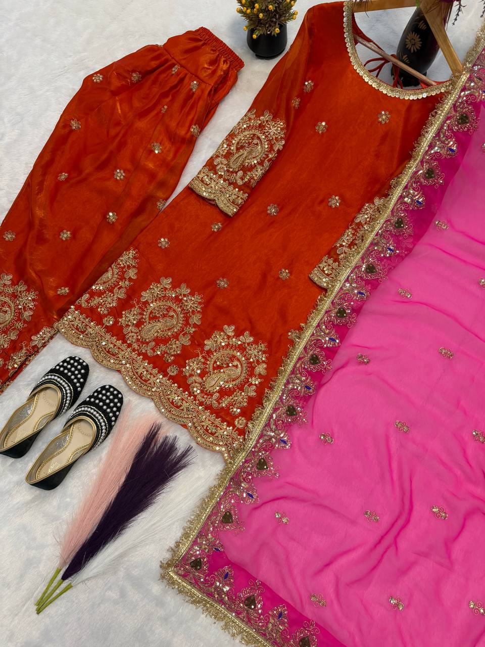 Heavy Fandy Crushi Silk Embroidered Salwar Suit Set