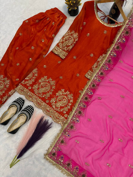 Heavy Fandy Crushi Silk Embroidered Salwar Suit Set