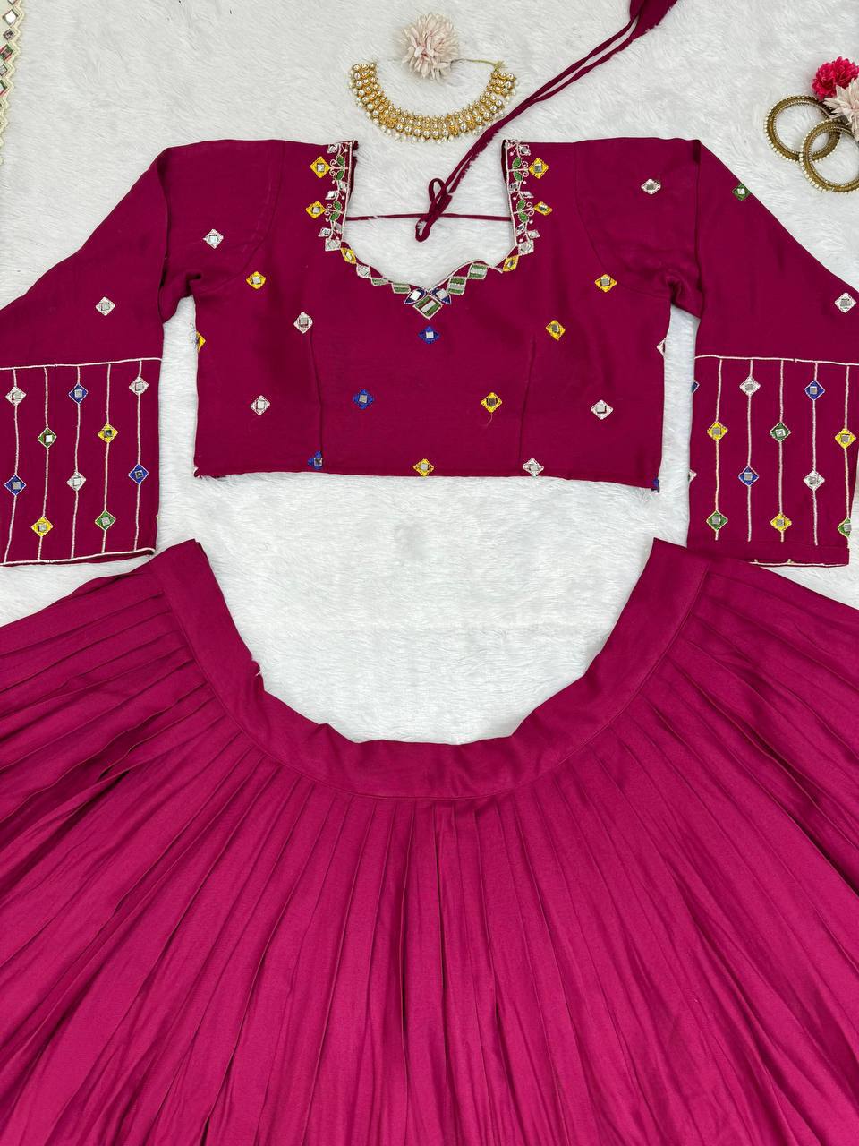 Premium Rayon Digital Print Lehenga Choli with Real Mirror Work