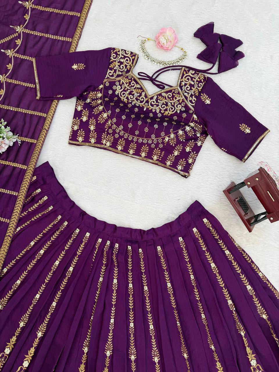 Elegant Vichitra Silk Lehenga Choli with Sequence Embroidery
