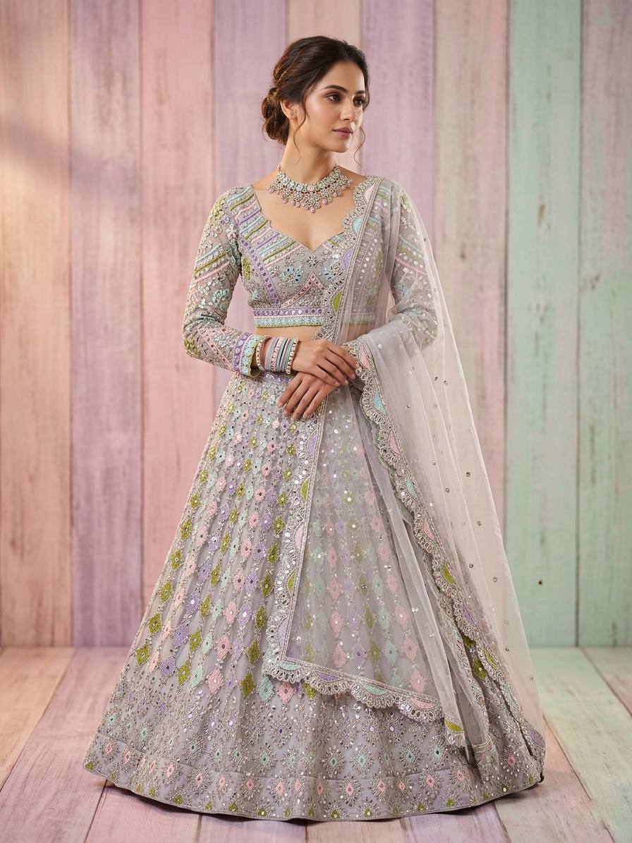 Premium Butterfly Net Lehenga Choli with Real Mirror Sequins Work