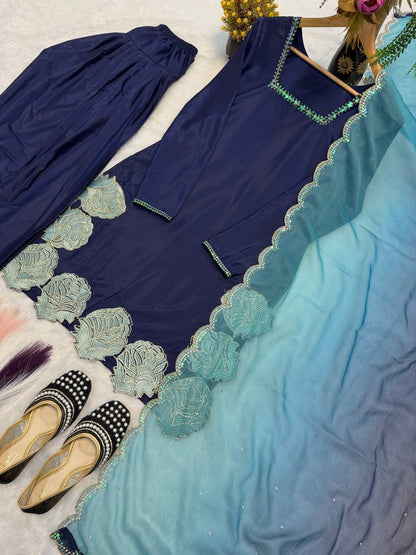 Heavy Crepe Silk Embroidered Farshi Salwar Suit Set