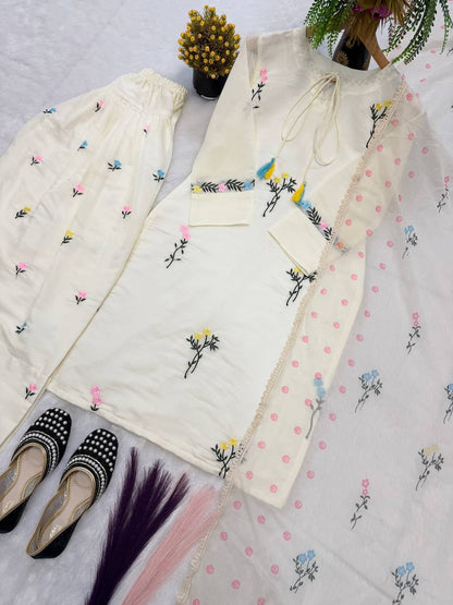 Exquisite Cotton Silk Multi-Needle Embroidered Farshi Salwar Suit