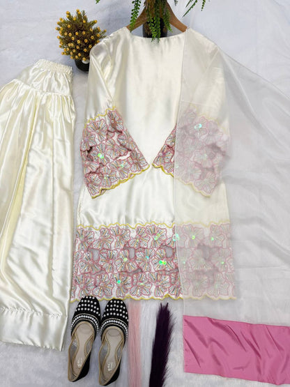 Premium Hand-Embellished Crepe Silk Farshi Suit Set