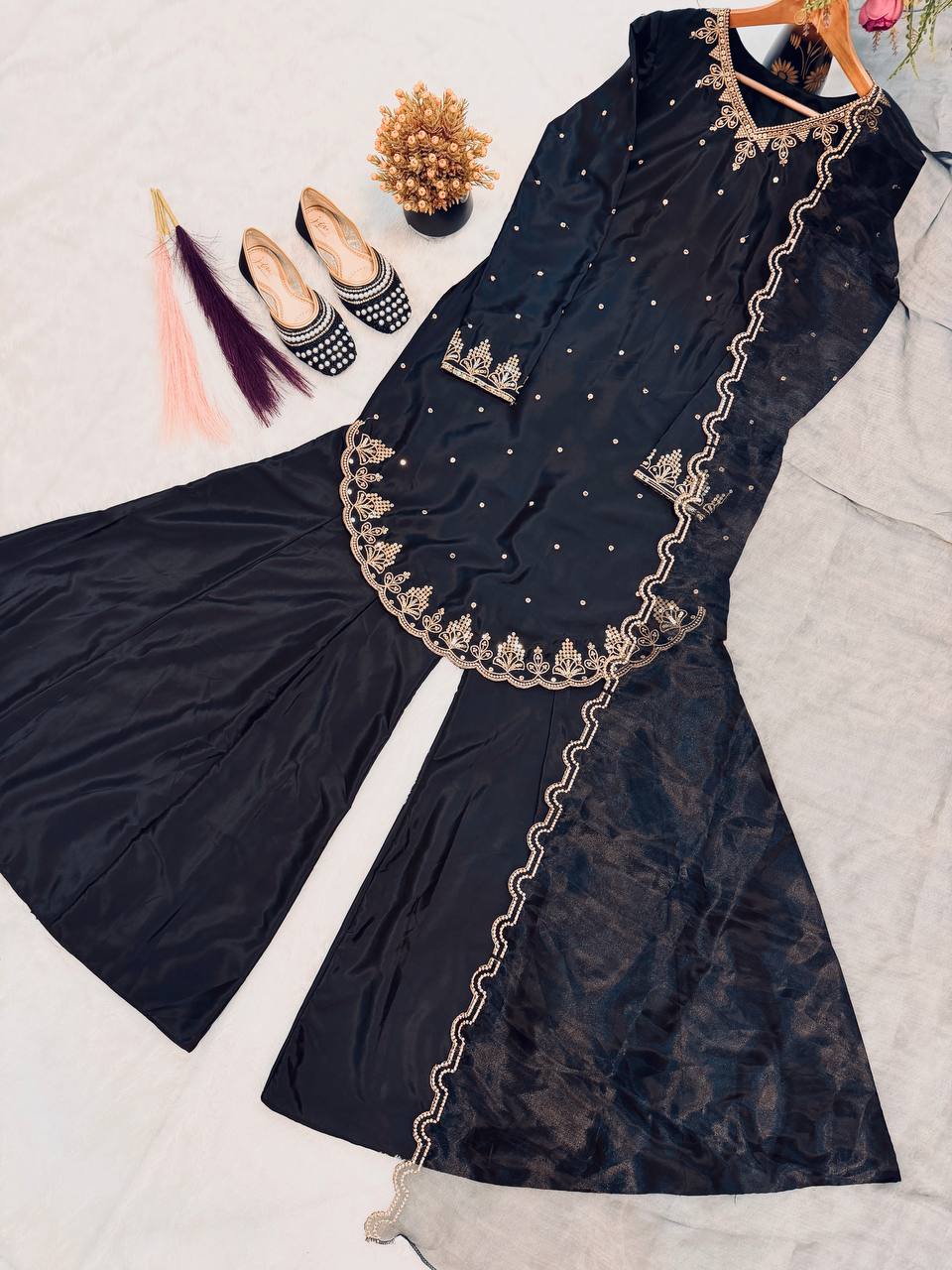 Premium Natural Crepe Silk Sharara Suit Set