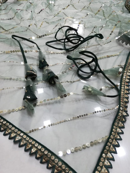 Bottle Green Embroidered Faux Georgette Lehenga Choli Set