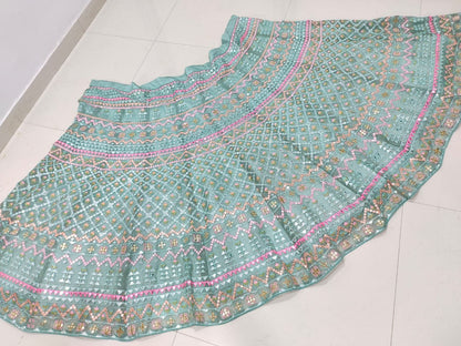 Light Green Organza Silk Lehenga Choli Set