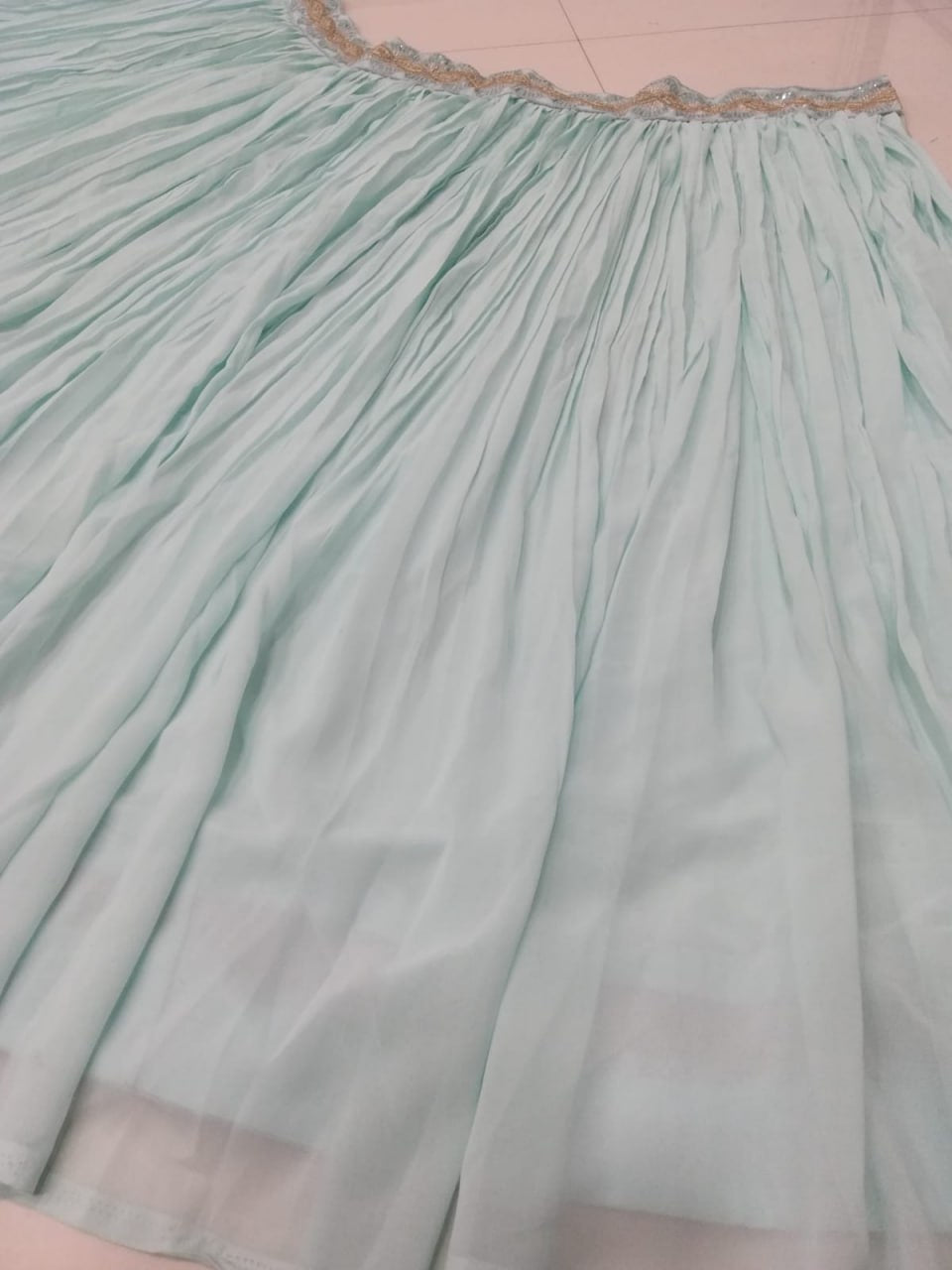 Turquoise Georgette Crush Work Lehenga Set
