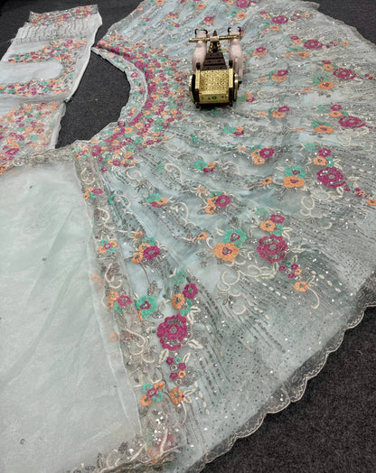 Premium Organza Silk Embroidered Lehenga Set