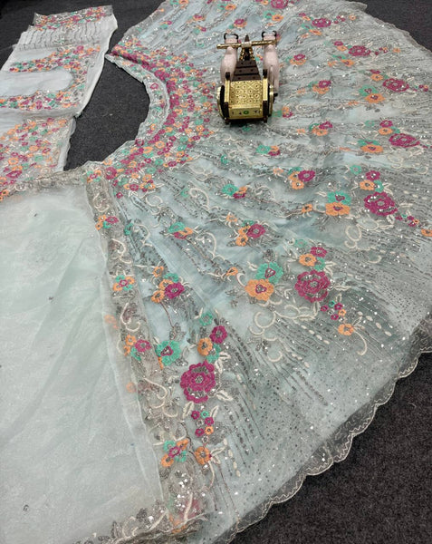Premium Organza Silk Embroidered Lehenga Set