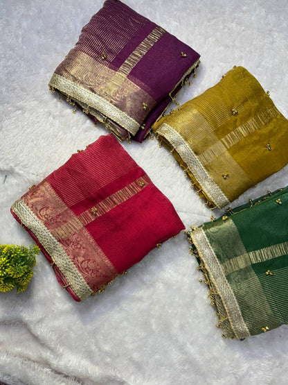 Premium Soft Tissue Silk Saree with Real Ghungroo Work & Minimal Border
