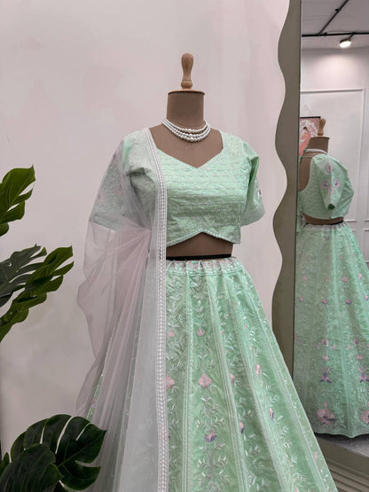 Sea Green Color Mono Banglori Sequence Work Lehenga Choli